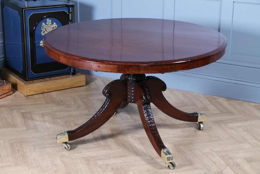 Antique Regency Solid Mahogany Grand Tilt Top Round Dining Table Fully Restored View XXII