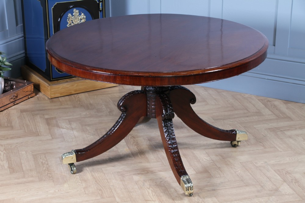 Antique Regency Solid Mahogany Grand Tilt Top Round Dining Table Fully Restored View XXIII