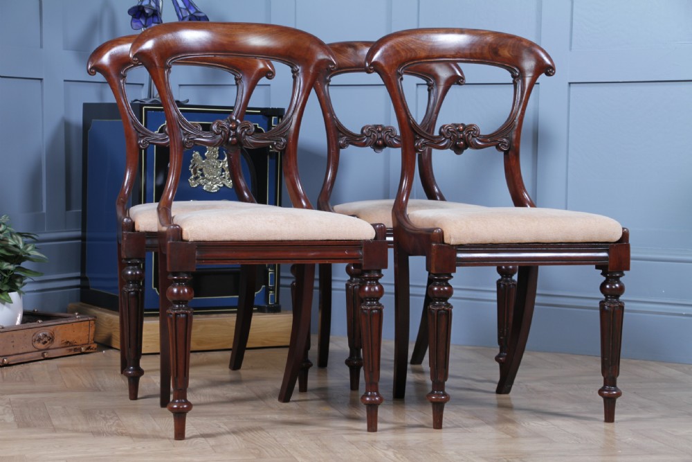 Set of 4 Antique Early Victorian Carved Crown Back Mahogany Dining Chairs C1840 View IV