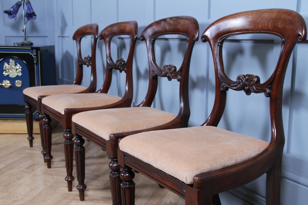 Set of 4 Antique Early Victorian Carved Crown Back Mahogany Dining Chairs C1840 View XIX