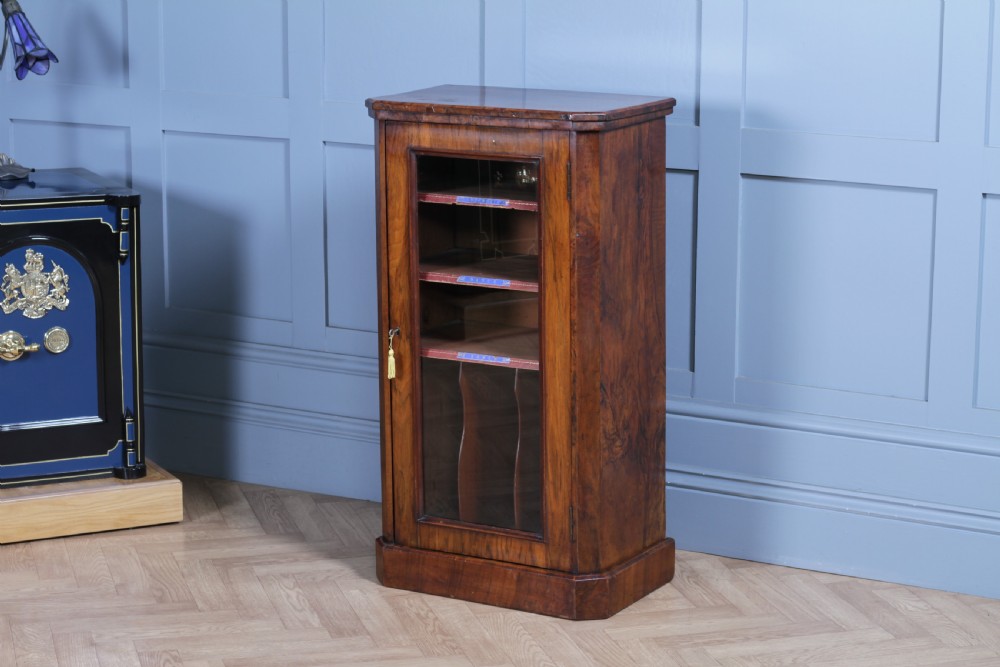 Antique Victorian Figured Walnut Glazed Music Sheet Gramophone 78 Cabinet C1880 View II