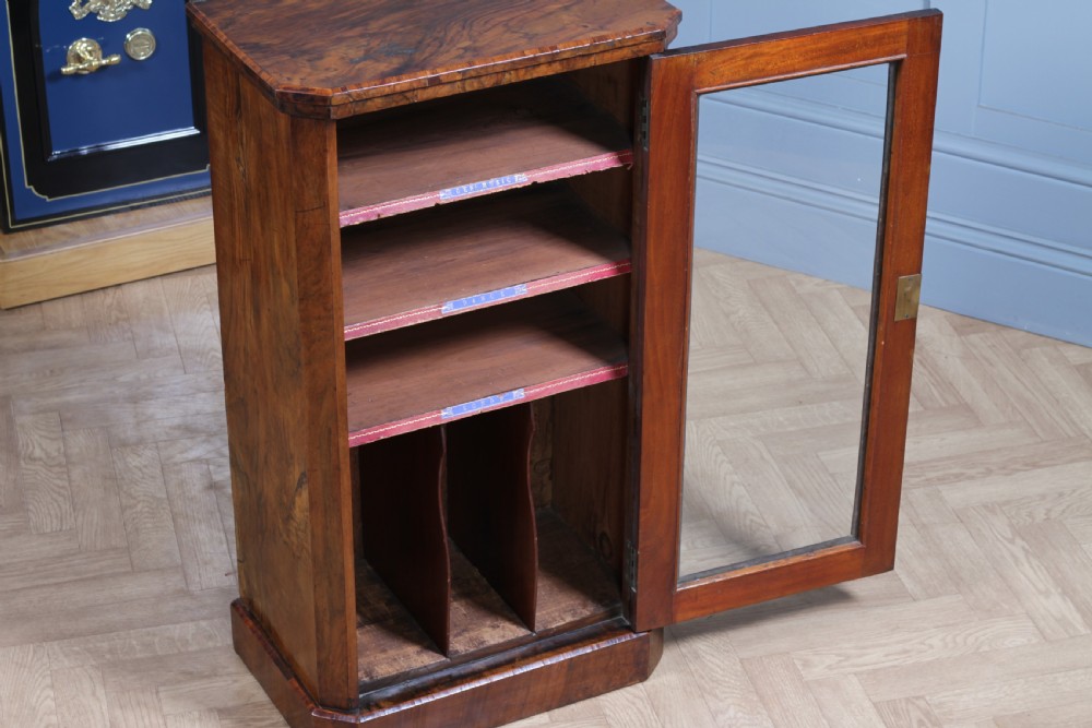 Antique Victorian Figured Walnut Glazed Music Sheet Gramophone 78 Cabinet C1880 View XI