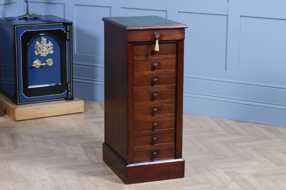 Antique Late Victorian Walnut Wellington Filing Chest of 9 Drawers C1890