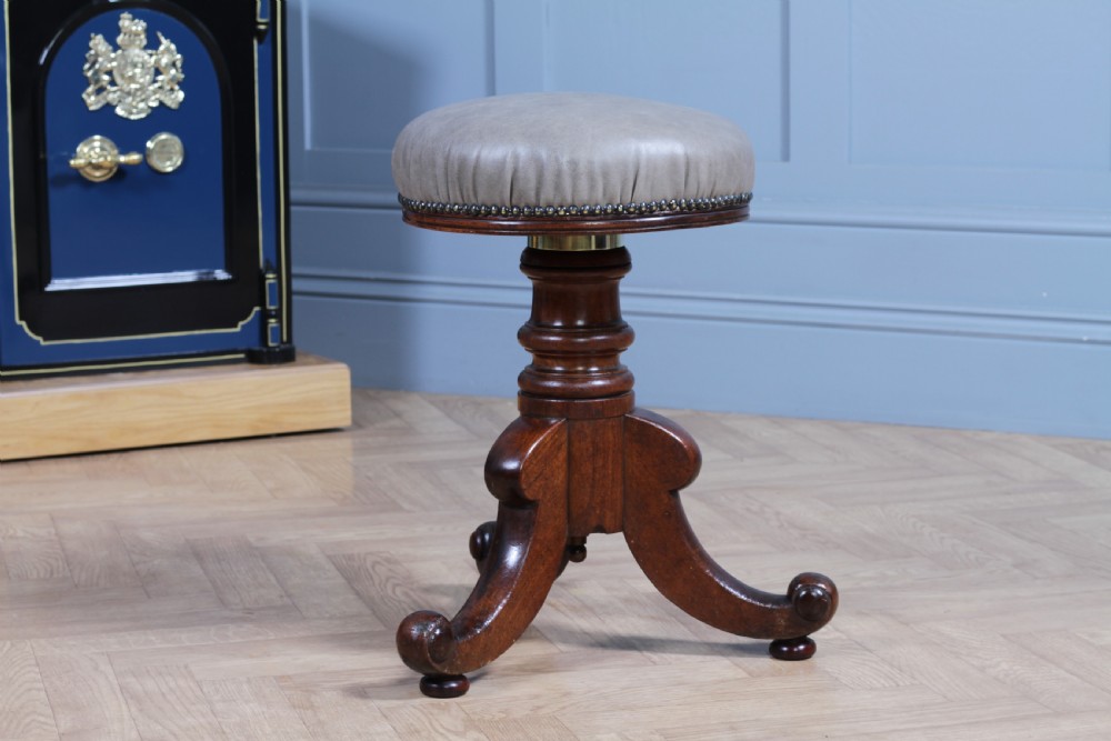 Antique Early Victorian Mahogany & Leather Revolving Piano Dressing Table Stool C1840