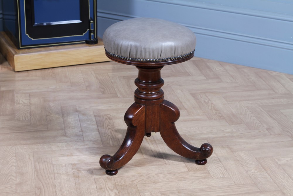 Antique Early Victorian Mahogany & Leather Revolving Piano Dressing Table Stool C1840 View III