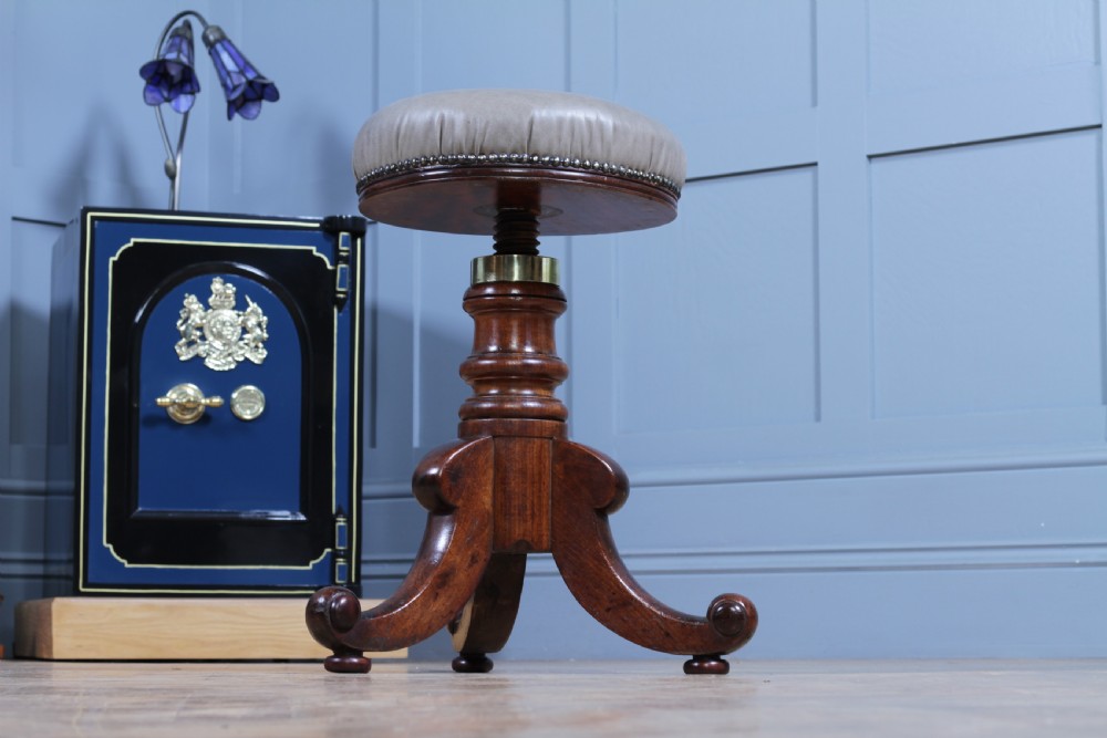 Antique Early Victorian Mahogany & Leather Revolving Piano Dressing Table Stool C1840 View VIII
