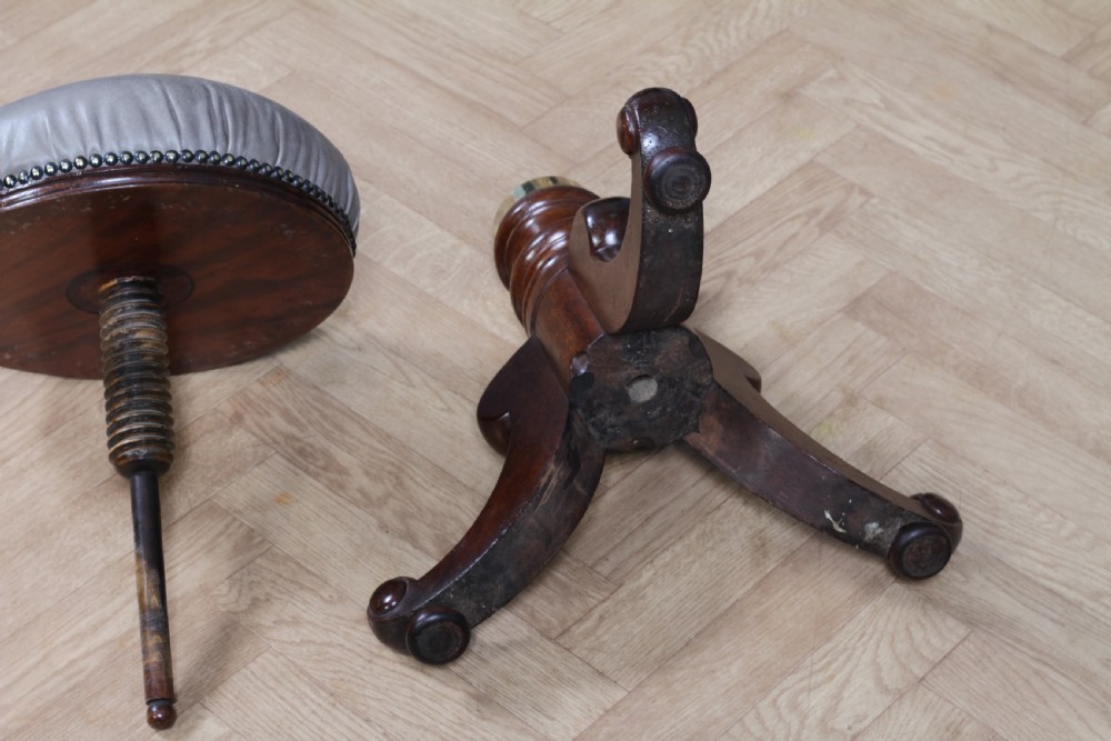 Antique Early Victorian Mahogany & Leather Revolving Piano Dressing Table Stool C1840 View IX