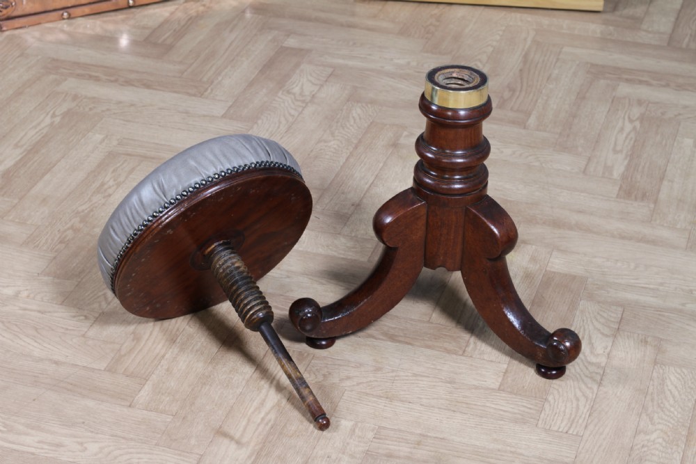 Antique Early Victorian Mahogany & Leather Revolving Piano Dressing Table Stool C1840 View X