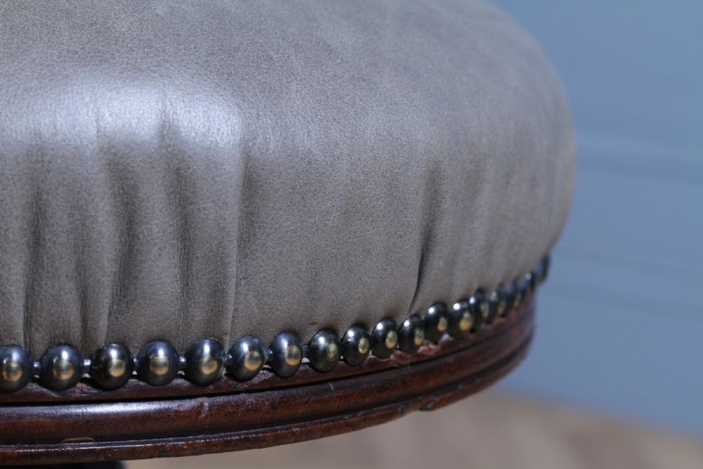 Antique Early Victorian Mahogany & Leather Revolving Piano Dressing Table Stool C1840 View XIV