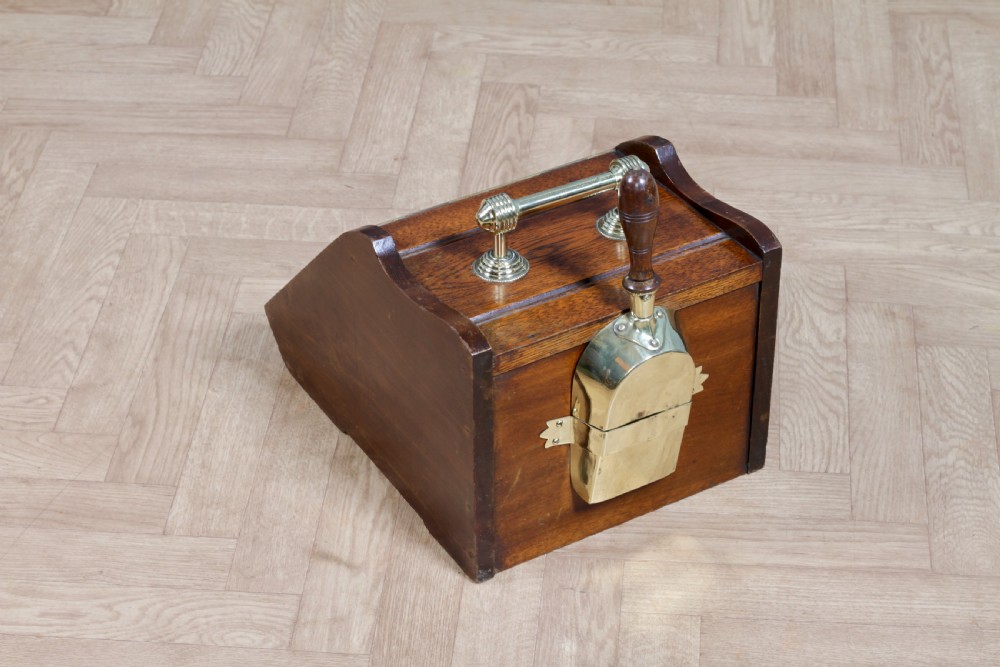 Antique Edwardian Art Nouveau Oak Carved Fireside Coal Purdonium Scuttle Box C1900 View V