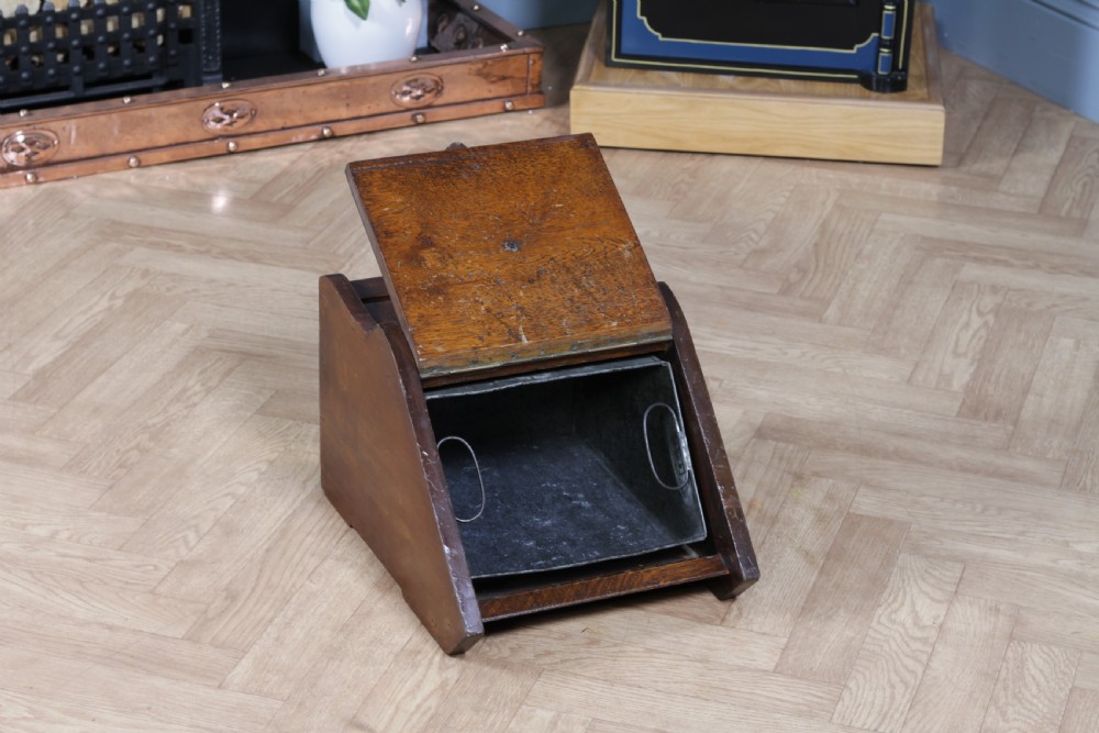 Antique Edwardian Art Nouveau Oak Carved Fireside Coal Purdonium Scuttle Box C1900 View VII