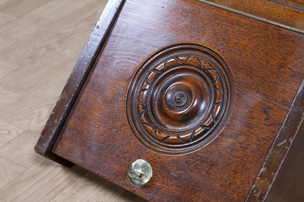 Antique Edwardian Art Nouveau Oak Carved Fireside Coal Purdonium Scuttle Box C1900 View XIII