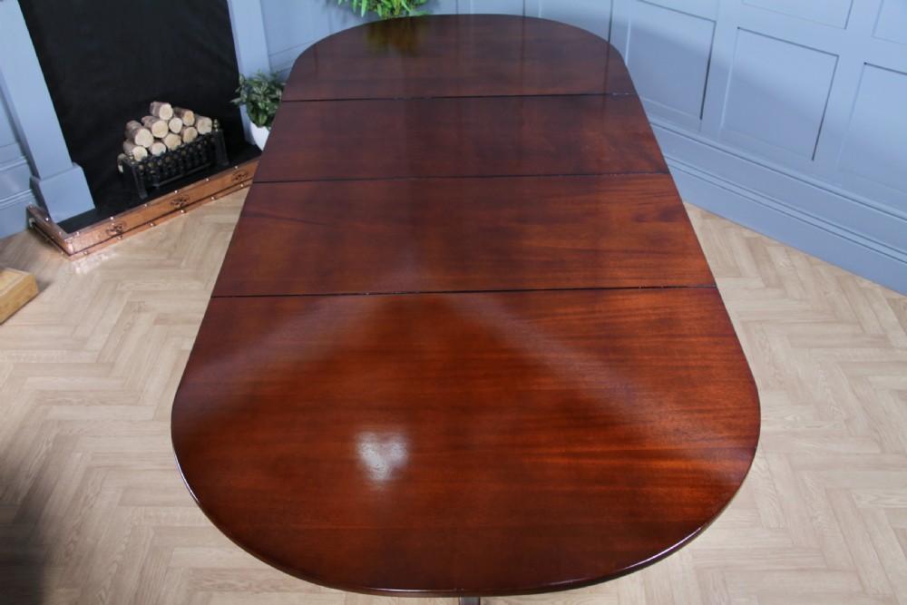 Antique 9ft Regency Revival Solid Mahogany Twin Pedestal 2 Leaf Dining Table C1900 View VI