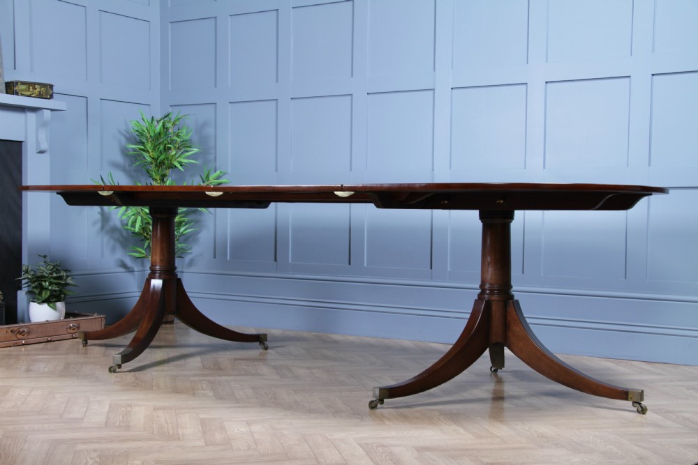 Antique 9ft Regency Revival Solid Mahogany Twin Pedestal 2 Leaf Dining Table C1900 View IX