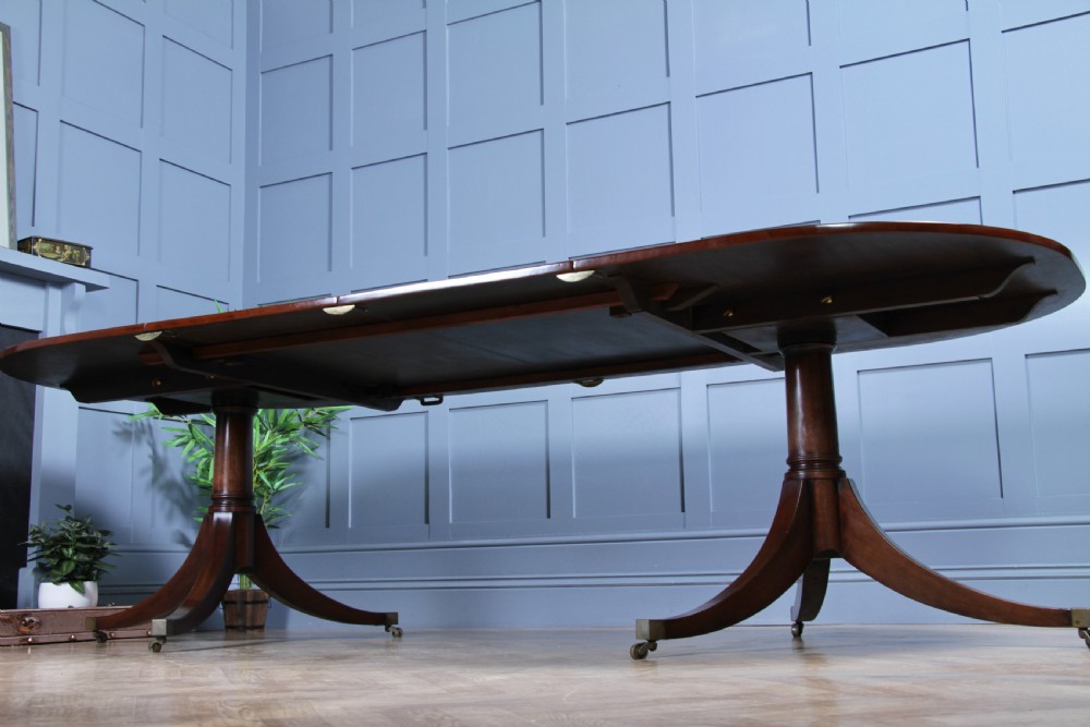 Antique 9ft Regency Revival Solid Mahogany Twin Pedestal 2 Leaf Dining Table C1900 View XI