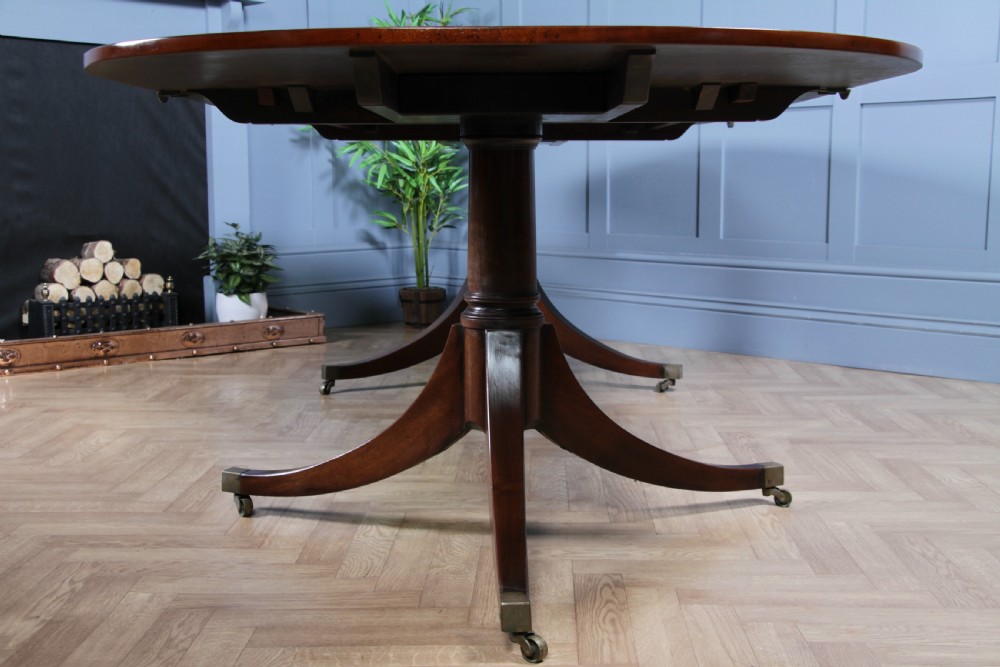 Antique 9ft Regency Revival Solid Mahogany Twin Pedestal 2 Leaf Dining Table C1900 View XII