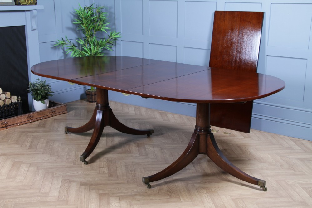 Antique 9ft Regency Revival Solid Mahogany Twin Pedestal 2 Leaf Dining Table C1900 View XIII