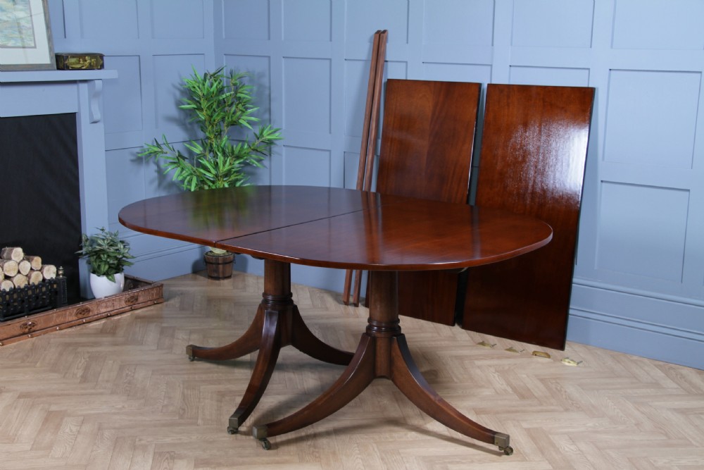Antique 9ft Regency Revival Solid Mahogany Twin Pedestal 2 Leaf Dining Table C1900 View XIV