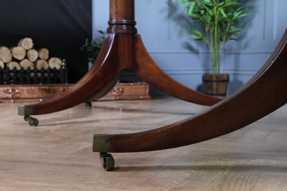 Antique 9ft Regency Revival Solid Mahogany Twin Pedestal 2 Leaf Dining Table C1900 View XVI
