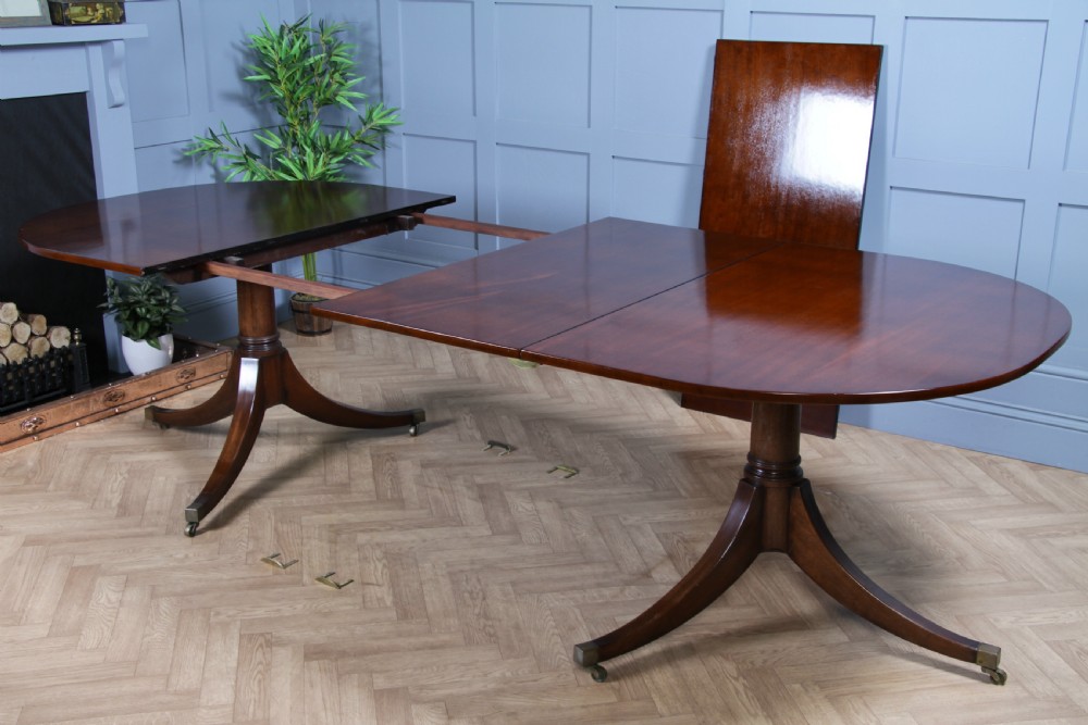 Antique 9ft Regency Revival Solid Mahogany Twin Pedestal 2 Leaf Dining Table C1900 View XVIII
