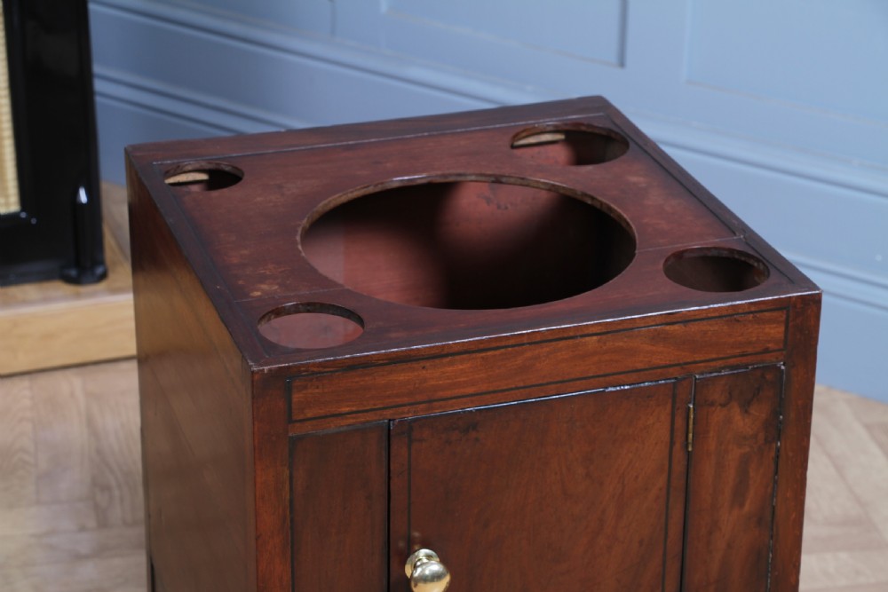 Antique Georgian Flame Grain Mahogany & Ebony Inlaid Tray Top Bedside Cupboard Lamp Side Table View VI
