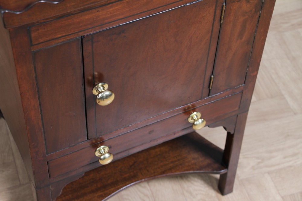 Antique Georgian Flame Grain Mahogany & Ebony Inlaid Tray Top Bedside Cupboard Lamp Side Table View VIII