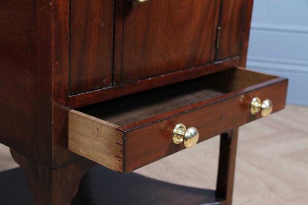 Antique Georgian Flame Grain Mahogany & Ebony Inlaid Tray Top Bedside Cupboard Lamp Side Table View IX