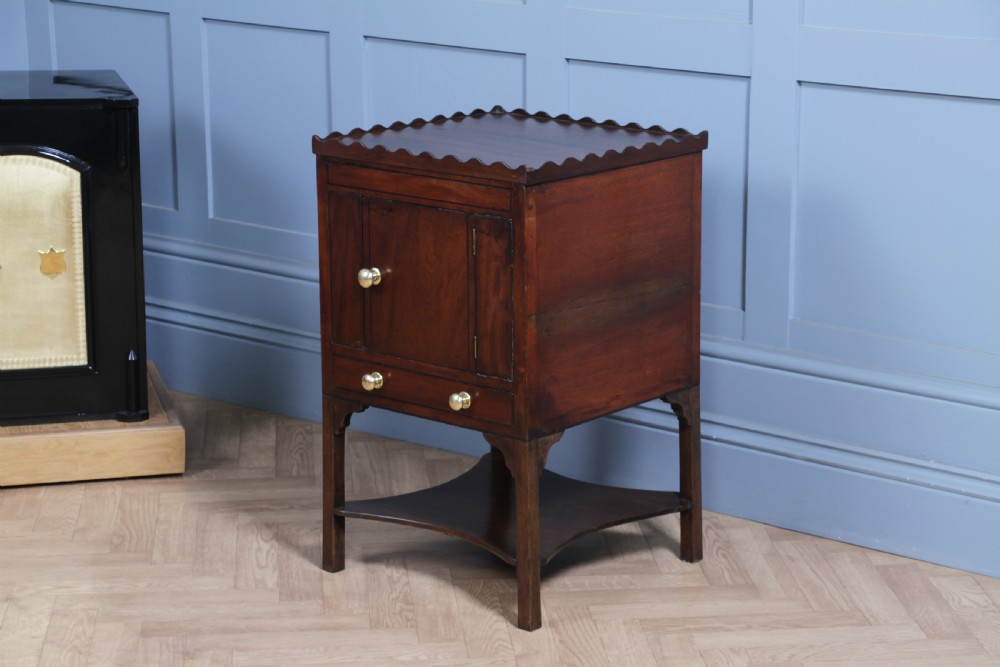 Antique Georgian Flame Grain Mahogany & Ebony Inlaid Tray Top Bedside Cupboard Lamp Side Table View XI