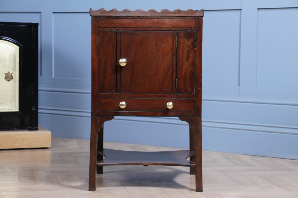 Antique Georgian Flame Grain Mahogany & Ebony Inlaid Tray Top Bedside Cupboard Lamp Side Table View XIII
