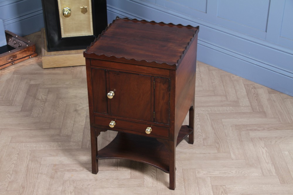 Antique Georgian Flame Grain Mahogany & Ebony Inlaid Tray Top Bedside Cupboard Lamp Side Table View XIV