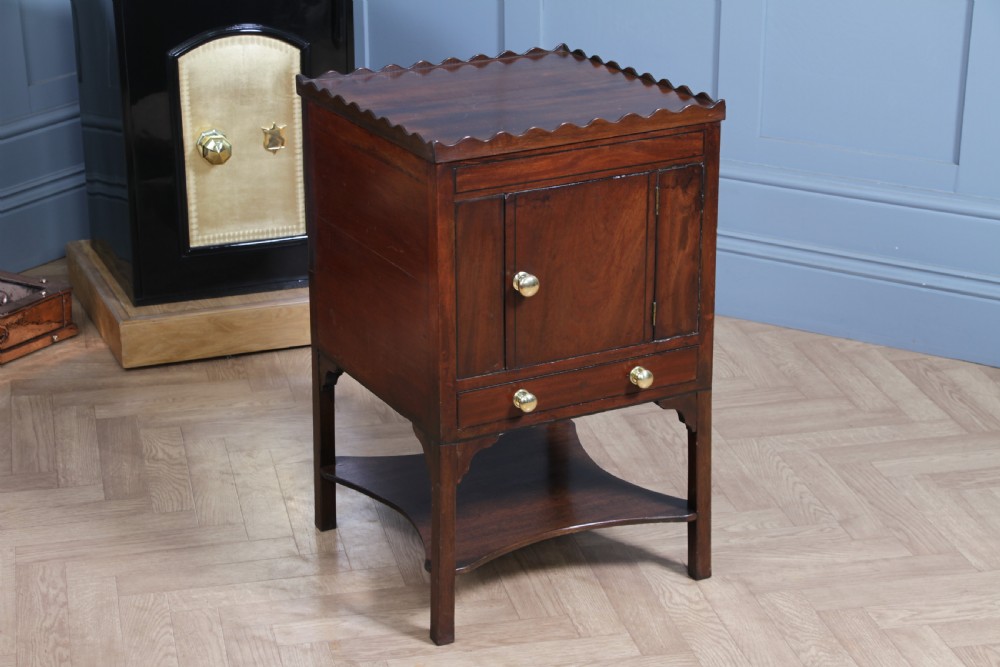 Antique Georgian Flame Grain Mahogany & Ebony Inlaid Tray Top Bedside Cupboard Lamp Side Table View XV