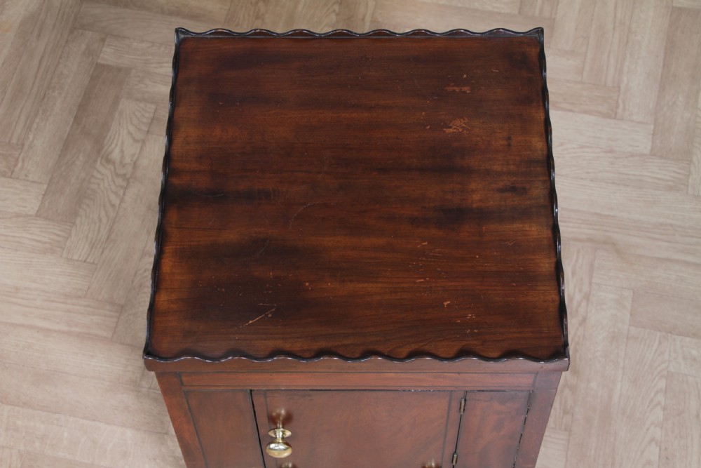 Antique Georgian Flame Grain Mahogany & Ebony Inlaid Tray Top Bedside Cupboard Lamp Side Table View XVI