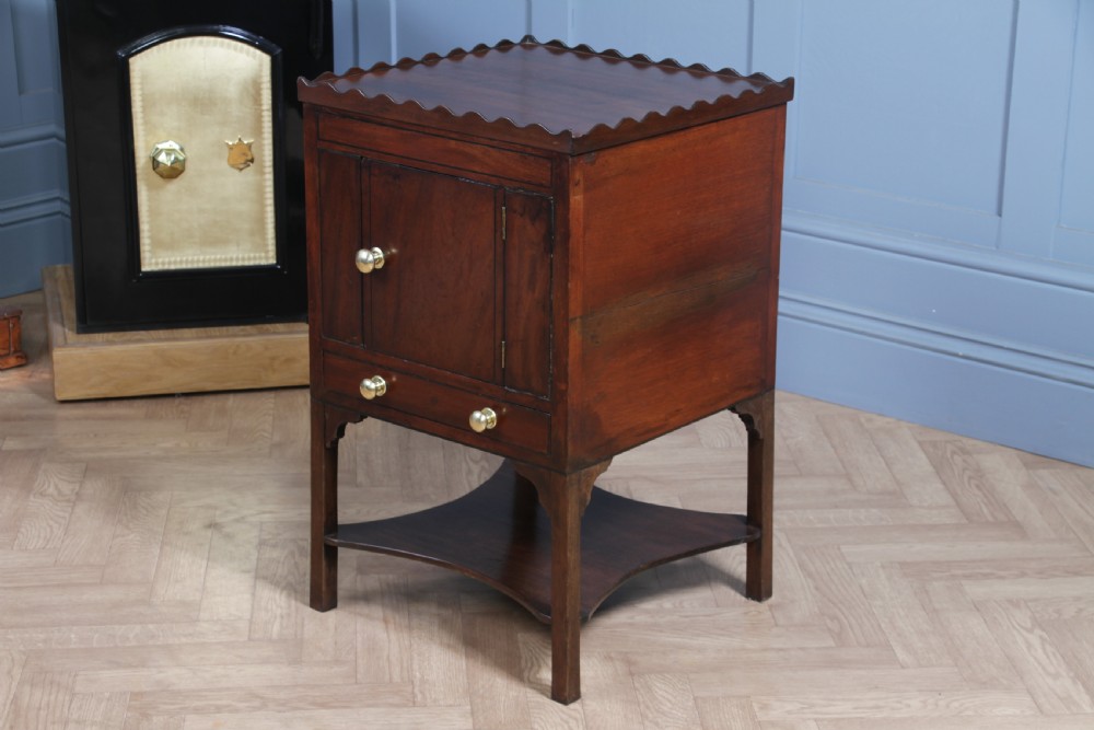 Antique Georgian Flame Grain Mahogany & Ebony Inlaid Tray Top Bedside Cupboard Lamp Side Table View XVIII