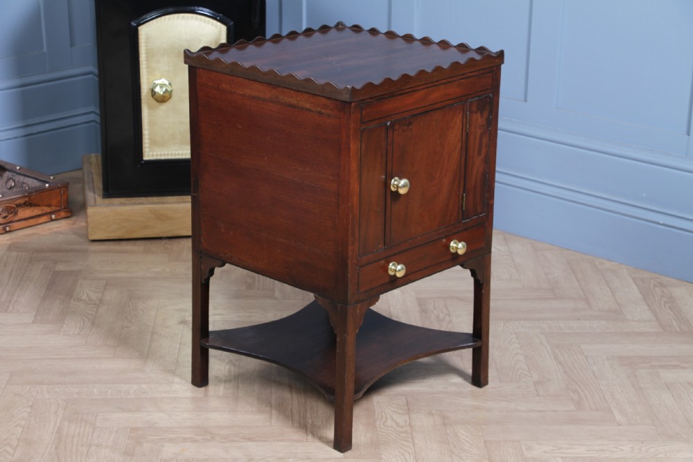 Antique Georgian Flame Grain Mahogany & Ebony Inlaid Tray Top Bedside Cupboard Lamp Side Table View XXI