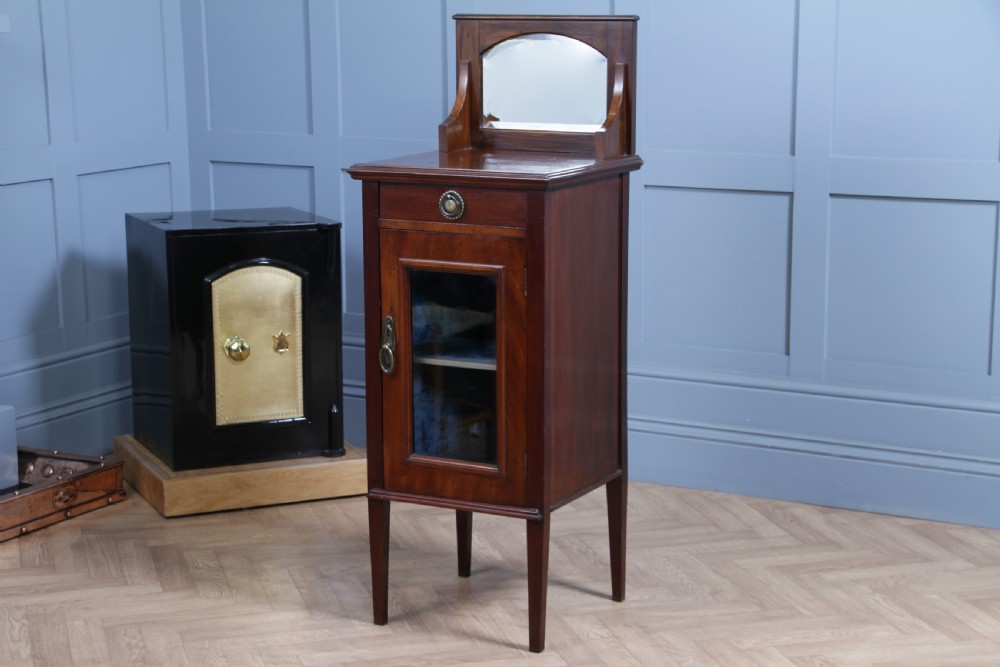 Antique Art Nouveau Mahogany Glazed Display Cabinet Bedside Cupboard Music 1900