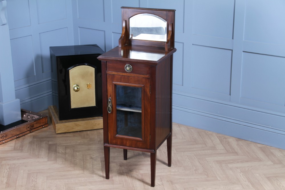 Antique Art Nouveau Mahogany Glazed Display Cabinet Bedside Cupboard Music 1900 View II