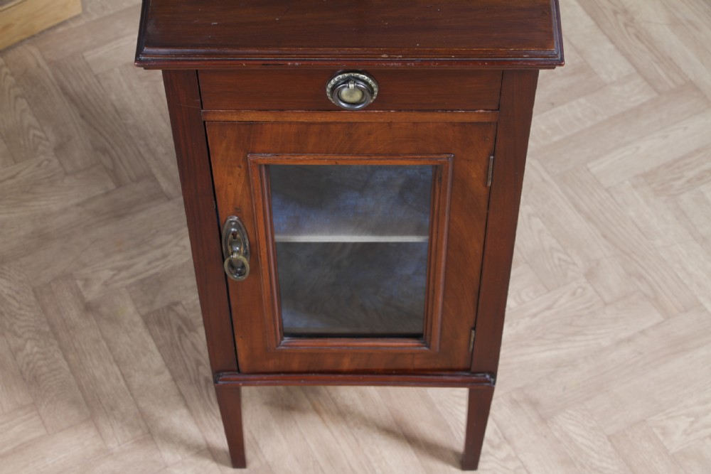Antique Art Nouveau Mahogany Glazed Display Cabinet Bedside Cupboard Music 1900 View V