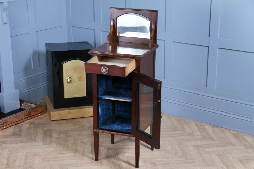 Antique Art Nouveau Mahogany Glazed Display Cabinet Bedside Cupboard Music 1900 View VII