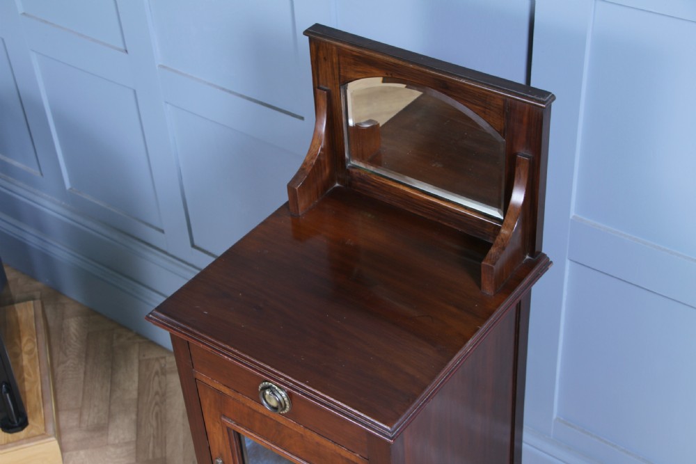 Antique Art Nouveau Mahogany Glazed Display Cabinet Bedside Cupboard Music 1900 View XI
