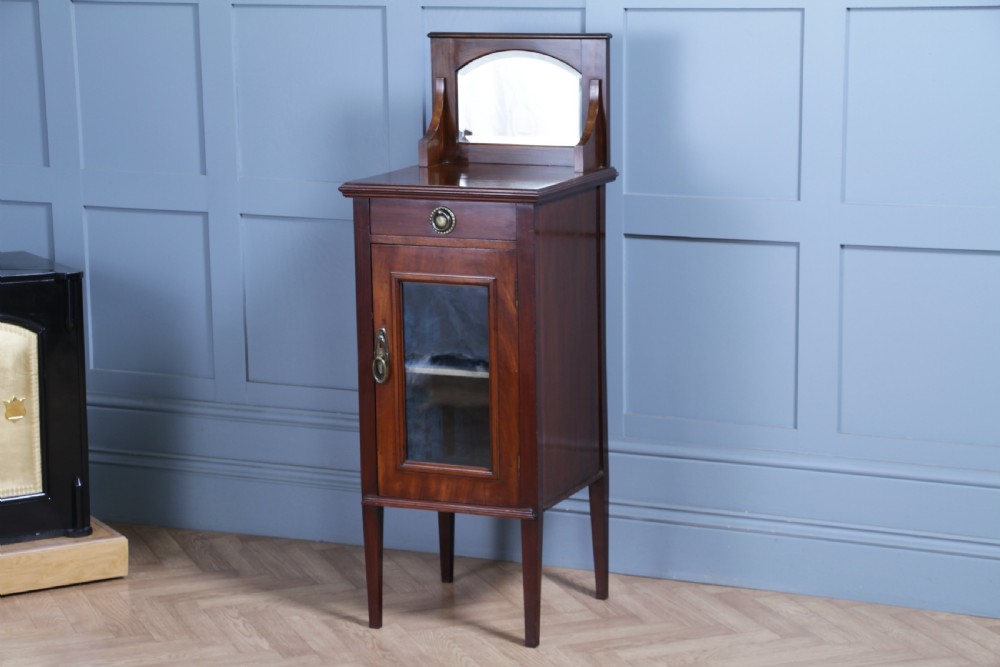 Antique Art Nouveau Mahogany Glazed Display Cabinet Bedside Cupboard Music 1900 View XII