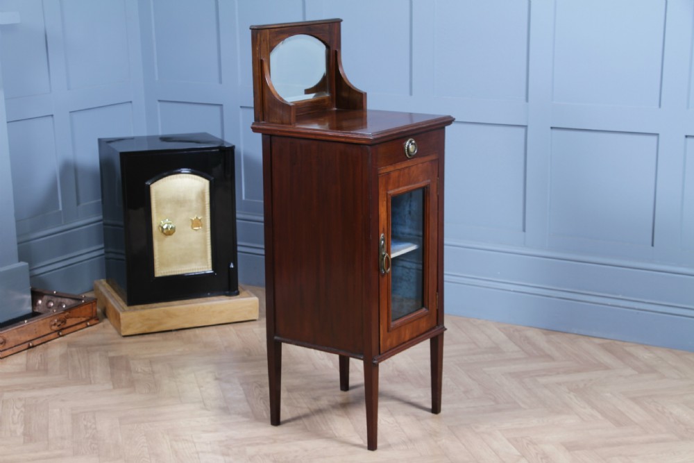 Antique Art Nouveau Mahogany Glazed Display Cabinet Bedside Cupboard Music 1900 View XVI