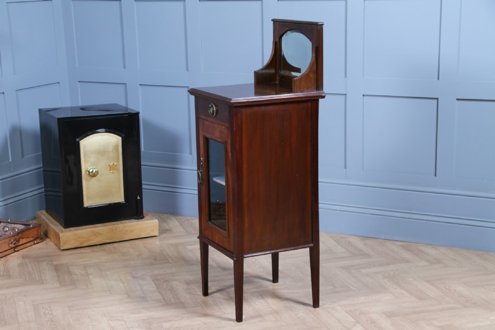 Antique Art Nouveau Mahogany Glazed Display Cabinet Bedside Cupboard Music 1900 View XVII