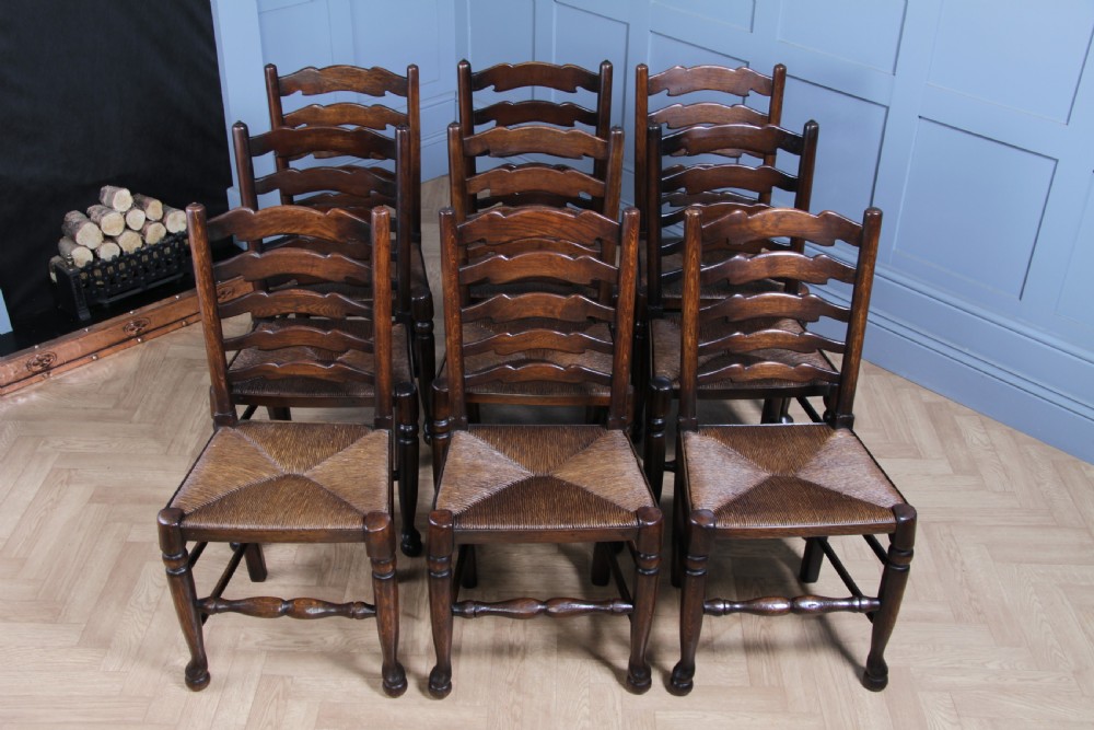Titchmarsh & Goodwin Set of 9 Ladder Back Solid Oak Rush Seated Dining Chairs 8 View IV