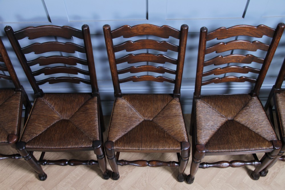 Titchmarsh & Goodwin Set of 9 Ladder Back Solid Oak Rush Seated Dining Chairs 8 View V