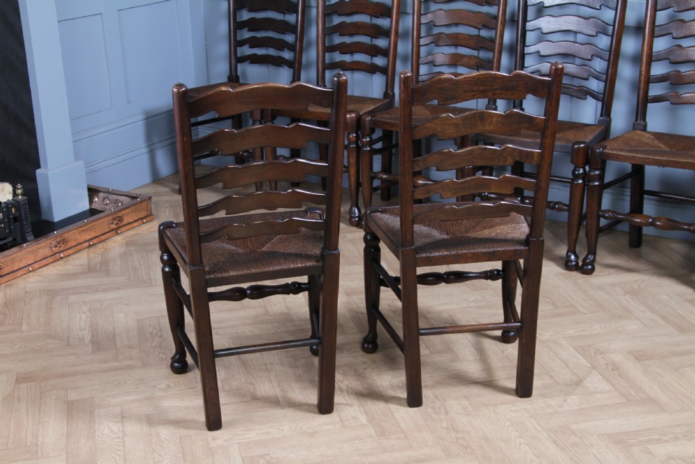 Titchmarsh & Goodwin Set of 9 Ladder Back Solid Oak Rush Seated Dining Chairs 8 View VI