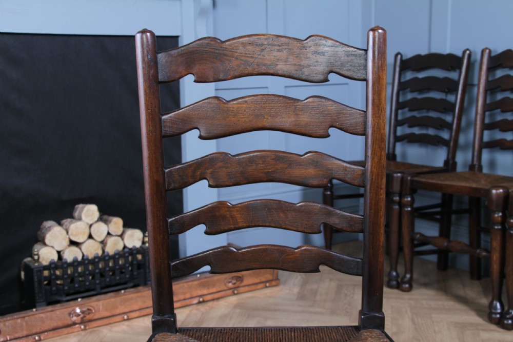 Titchmarsh & Goodwin Set of 9 Ladder Back Solid Oak Rush Seated Dining Chairs 8 View VII
