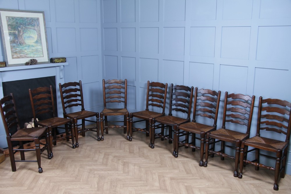 Titchmarsh & Goodwin Set of 9 Ladder Back Solid Oak Rush Seated Dining Chairs 8 View XIII