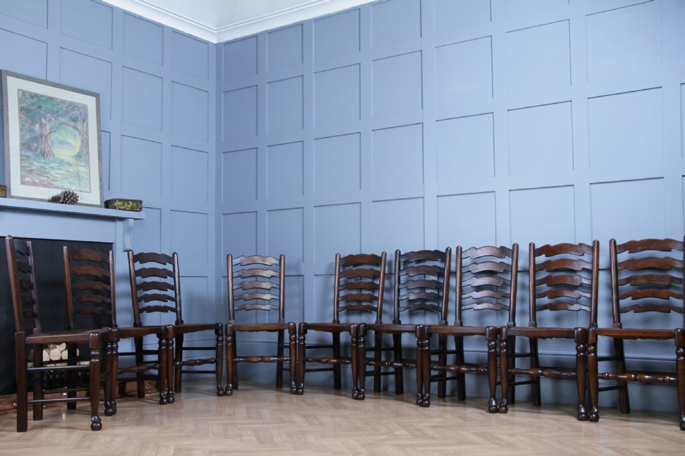 Titchmarsh & Goodwin Set of 9 Ladder Back Solid Oak Rush Seated Dining Chairs 8 View XIV