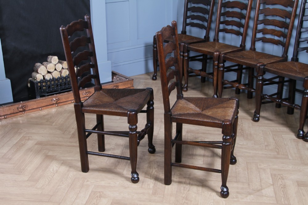 Titchmarsh & Goodwin Set of 9 Ladder Back Solid Oak Rush Seated Dining Chairs 8 View XV
