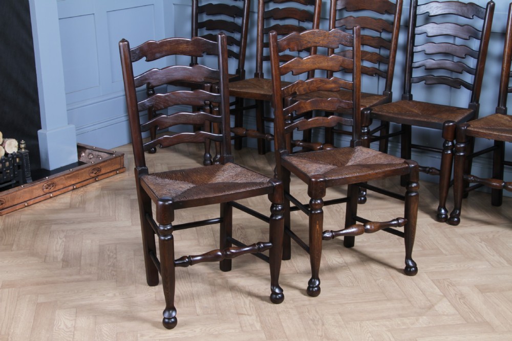Titchmarsh & Goodwin Set of 9 Ladder Back Solid Oak Rush Seated Dining Chairs 8 View XVI